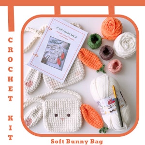 Häkelkit Hasen Tasche mit aufgedrucktem Muster / Osterhasen Häkel Kit mit ausgedrucktem PDF Muster / süsse Osterhasen Häkeltiere