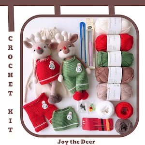 CROCHET KIT Deer Dolls with Printed Pattern, How to Make Amigurumi Kit with Tutorial / All Costume Materials included