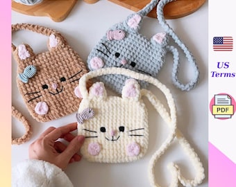 Crochet Cat Bag Pattern, DIY Amigurumi Plush Cat for Kids (PDF Tutorial)