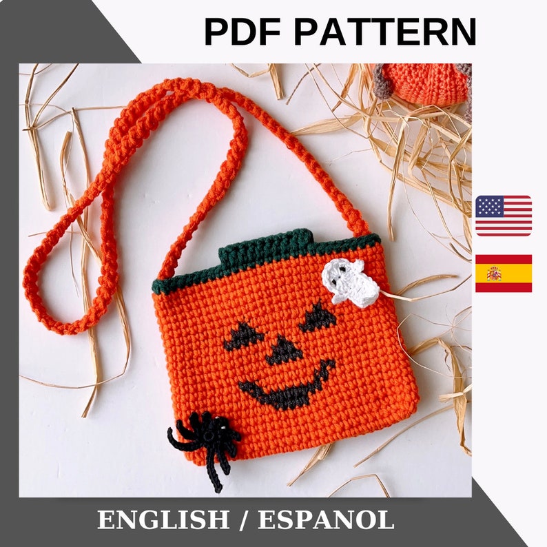 Pumpkin Bag with Spooky Details crochet pattern listing photo by Haffyland