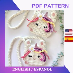 Häkeltasche Muster / Weiches Einhorn Taschenmuster / Häkelanleitung für Kinder / süßes Amigurumi Muster PDF / süßes Einhorn Muster PDF Tutorial