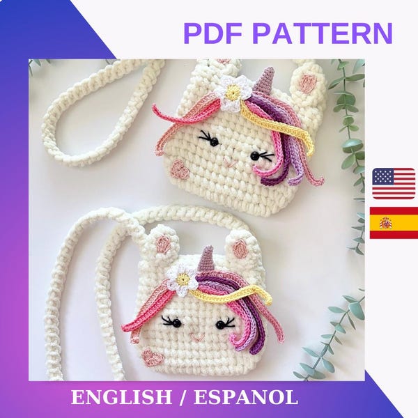 Crochet Unicorn Bag Pattern, DIY Kids Amigurumi PDF Tutorial