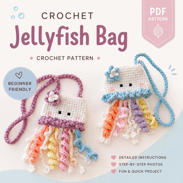 Jellyfish Crochet Bag Pattern PDF | Amigurumi Crossbody Bag | Plush Kids Purse Tutorial