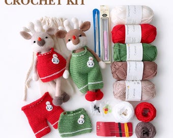 Amigurumi Deer Crochet Kit, DIY Christmas Animal Toy with Printed Pattern