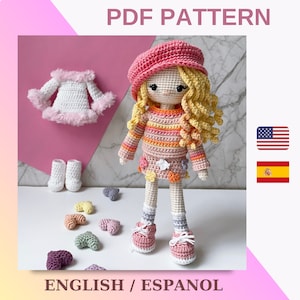 Crochet Pattern Pink Doll / Amigurumi Pink Doll Costumes and Doll Body Pattern PDF Tutorials / Amigurumi Doll in Clothes Pattern