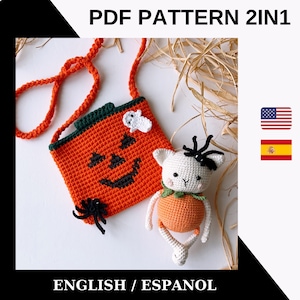 PDF Pattern Bundle : Halloween Crochet Patterns / Pumpkin Bag Pattern / Halloween Pumpkin Cat Amigurumi Pattern