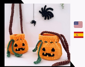 Crochet Halloween Bag PATTERN PDF / Trick or Treat Candy Bag / Crochet Pumpkin Treat Bag Tutorial / Jack-O-Lantern Crochet Bag Pattern