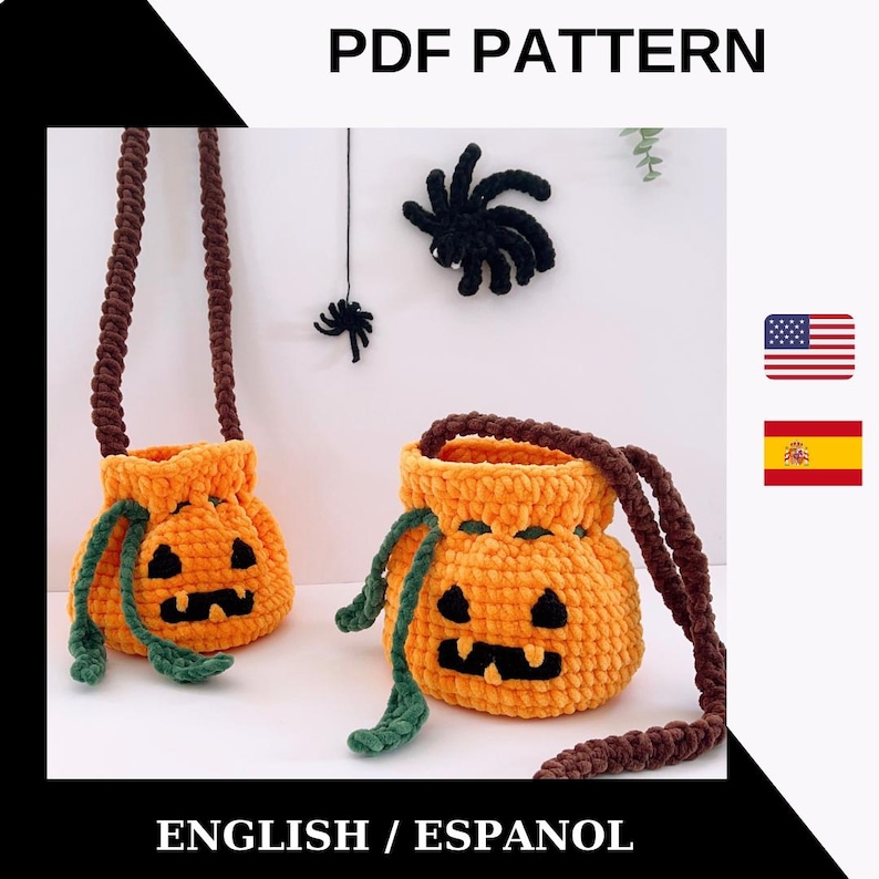 Jack-o'-Lantern Candy Bag crochet pattern listing photo by Haffyland