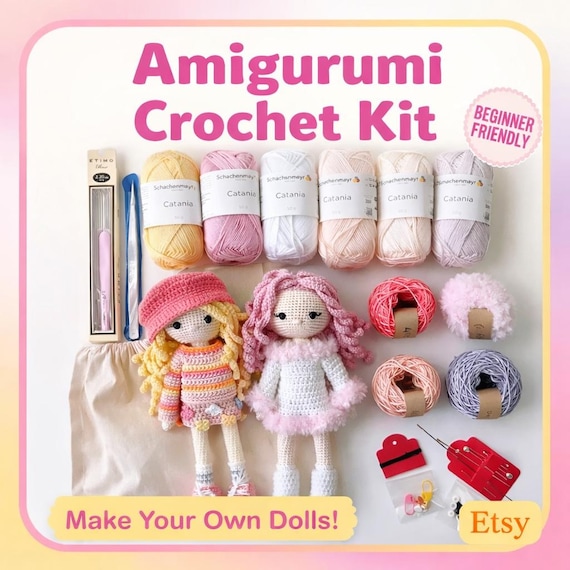 Amigurumi Crochet Doll Kit – DIY Handmade Toy Set, Gift for Crafters & Moms