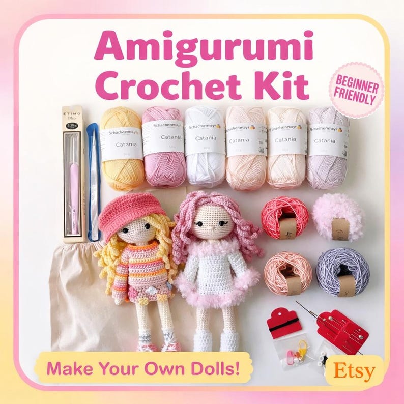 Amigurumi Crochet Doll Kit – DIY Handmade Toy Set, Gift for Crafters & Moms image 1
