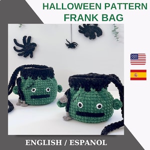 Crochet Frankenstein Treat Bag PATTERN PDF: Halloween Candy Bag Tutorial (Digital Downloadable)