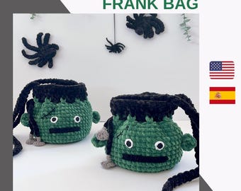 Crochet Frankenstein Treat Bag PATTERN PDF: Halloween Candy Bag Tutorial (Digital Downloadable)