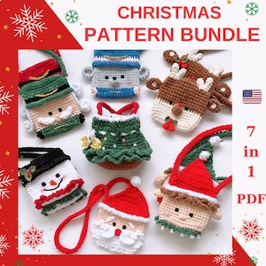 Christmas Crochet Bag PATTERN Bundle: Santa, Deer, Snowman, Elf (PDF Tutorials)