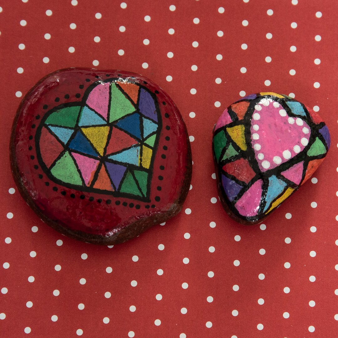 Colerful Heart Rocks Hand-painted Heart Rocks: Colorful Valentine's Day Decor, Set of 2 - Etsy