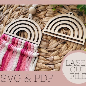 Macrame car charm SVG, rainbow glowforge file, Laser cut file, Glowforge ready, Commercial use digital download, Boho macrame, home decor