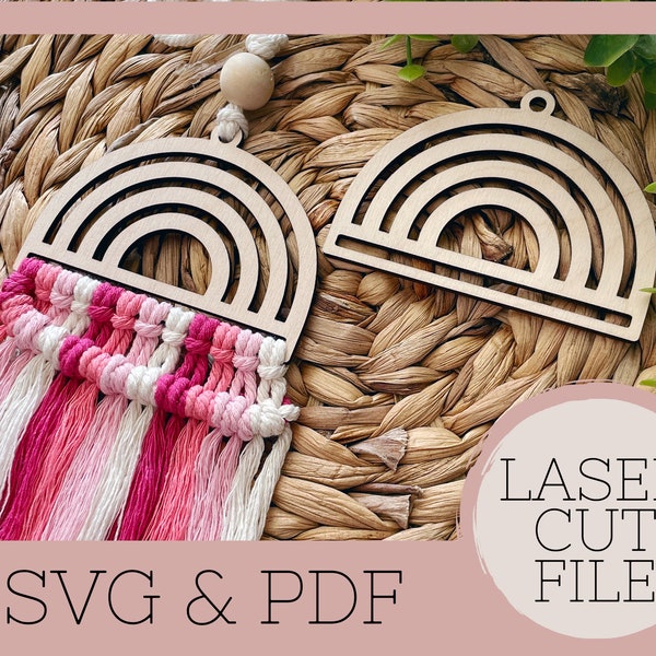 Macrame car charm SVG, rainbow glowforge file, Laser cut file, Glowforge ready, Commercial use digital download, Boho macrame, home decor