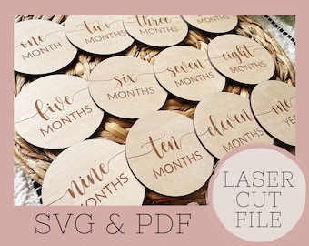 Monthly Baby Milestones SVG, newborn monthly tracker, Laser cut file, Glowforge ready, Commercial use digital download, Baby shower gift svg