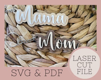 laser cut mom keychain SVG, layered mom keychain, Laser cut file, Glowforge ready, Commercial use digital download, mothers day SVG, mom svg