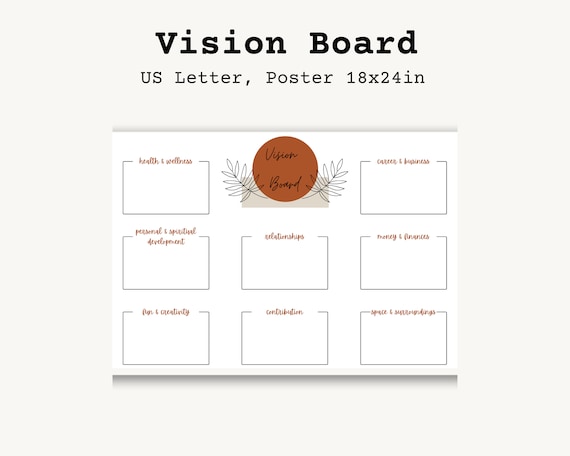 Goal Vision Board, Printable Vision Board Poster, Template, Dream