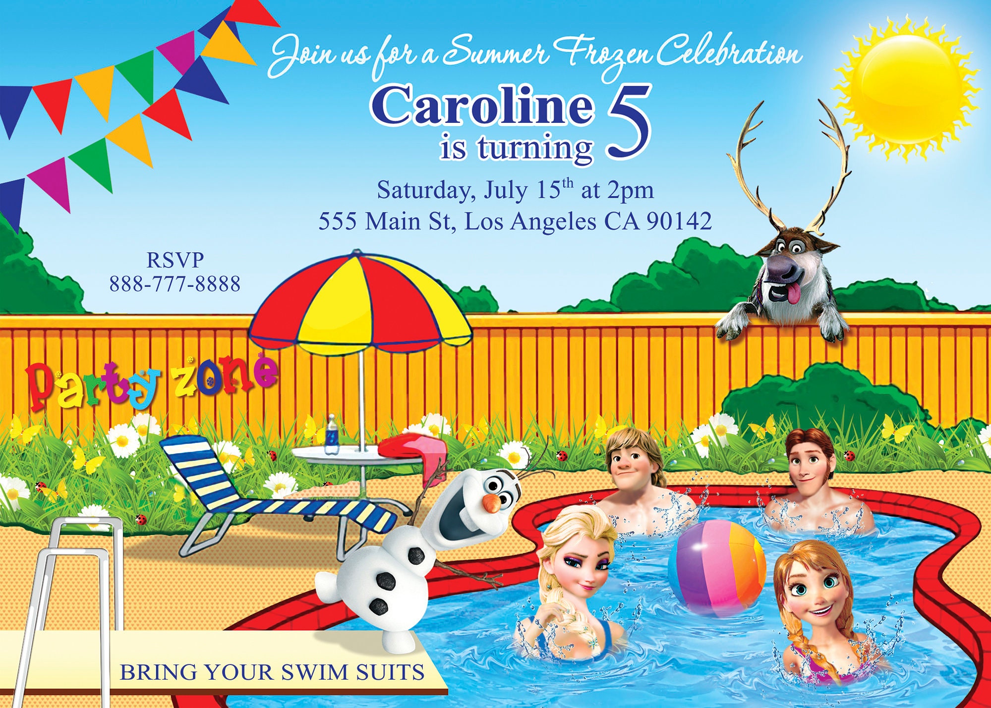 DIGITAL Invitation Frozen Inspired, Frozen Invitation, Pool Party Etsy