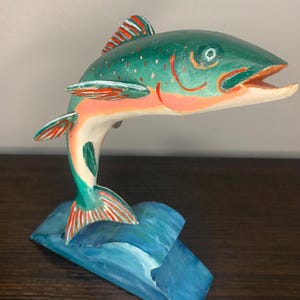 Vintage Handmade Wood Fish Sculpture | Ocean and Sea Animal Theme Home Decor | Colorful Fishing Art | Gifts for Fishermen