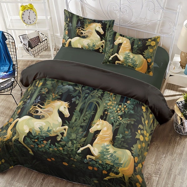 Equestrian Drawn Pattern Print Duvet Cover Bedding Set