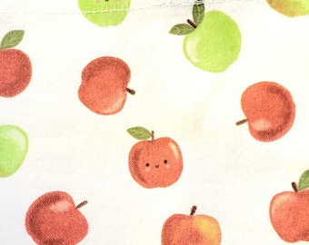 Handsewn Cotton Tote Bag: Kawaii Apple Print, Shopping Tote