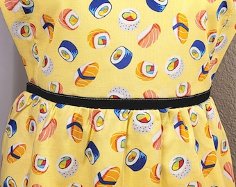 sushi cotton apron Cute Sushi Pattern (100% Cotton) full length apron with pocket