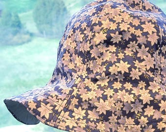 Floral Sunny Kids Bucket Hat: Pale Purple Gold, Cotton Shell, Silk Lining