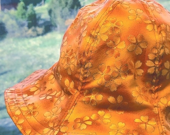 Orange Cherry Blossom Sun Hat - Cotton & Silk, Child's Bucket Hat