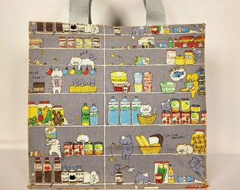 Kawaii Cats Grocery Shopping: Cute Lil' Handmade Gift Tote Bag (Cotton Canvas)