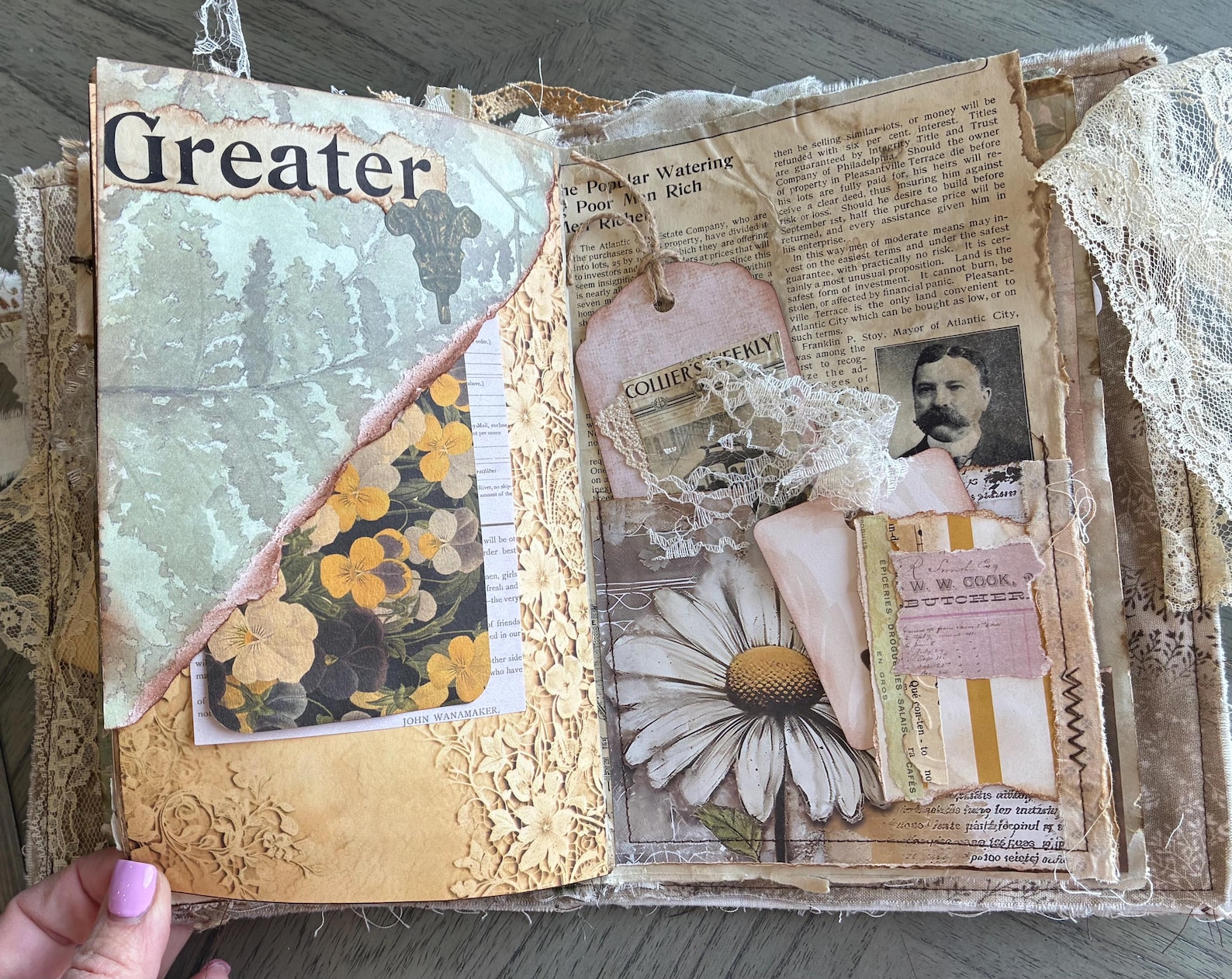 Handmade Vintage Junk Journal, Lace & Coffee Dyed Paper, Ephemera ...