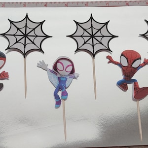 Spidey & His Amazing Friends | Peter Parker | Miles Morales | Gwen Stacey | Spider Man | Kids Birthday | Party | Cupcake Toppers