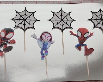Spidey & His Amazing Friends | Peter Parker | Miles Morales | Gwen Stacey | Spider Man | Kids Birthday | Party | Cupcake Toppers