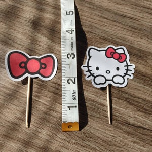 Hello Kitty Cupcake Toppers Red Bow Pink Bow Kids Party Birthday Hello Kitty Face image 3