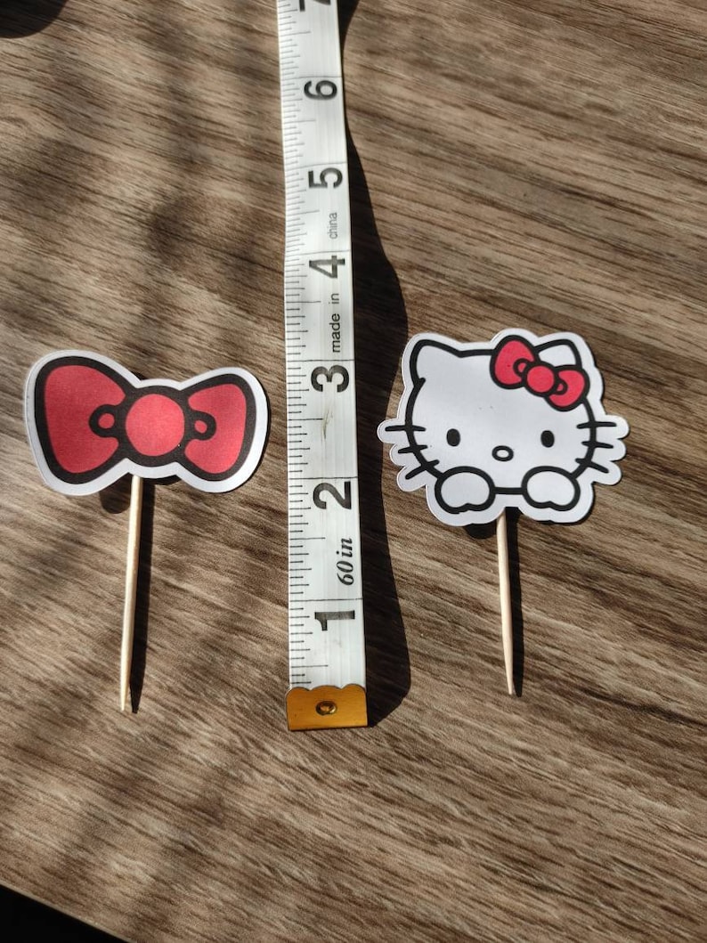 Hello Kitty Cupcake Toppers Red Bow Pink Bow Kids Party Birthday Hello Kitty Face image 3