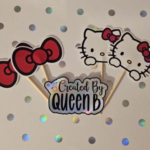 Hello Kitty | Cupcake Toppers | Red Bow | Pink Bow | Kids Party | Birthday | Hello Kitty Face |