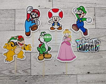 Mario | Luigi | Toad | Princess Peach | Yoshi | Bowser | Cupcake Toppers |