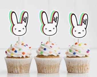 Bad Bunny | Rainbow | Cupcake Toppers | Teen | Birthday | Concert | Party |