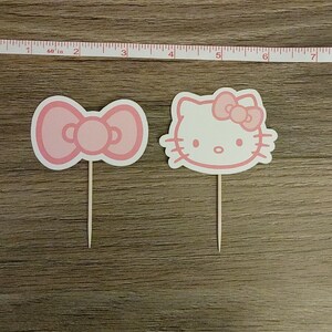 Hello Kitty Cupcake Toppers Red Bow Pink Bow Kids Party Birthday Hello Kitty Face image 4