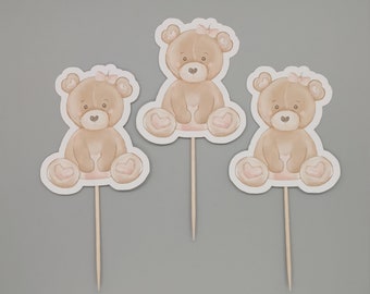 Girl Baby Shower Teddy Bear Cupcake Toppers - Etsy