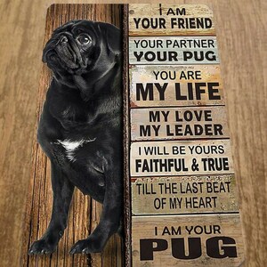 Pug Fawn Sweet Playful Snorts Charming Cute Large Vibrant 7x10 Wood Dog Sign L15 