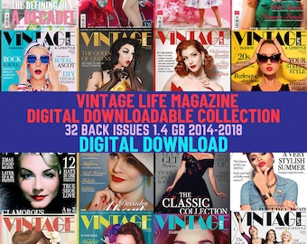 Vintage Life Digital Herunterladbare Magazin-Sammlung. Retro Fashion Style, Beauty to House, Musik und Filme. 32 ältere Ausgaben 2012-2022.