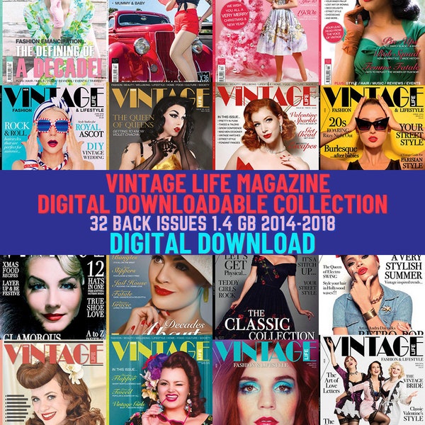 Vintage Life Digital Downloadable Magazine Collection. Retro Fashion Style, Beauty to House, Music and Films. 32 Back Issues 2012-2022.