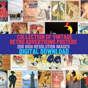 Collection of Vintage Retro Advertising Posters High-Resolution Jpg Images. Digital Download. Hand Drawn Advertising 1920's. 200 Files