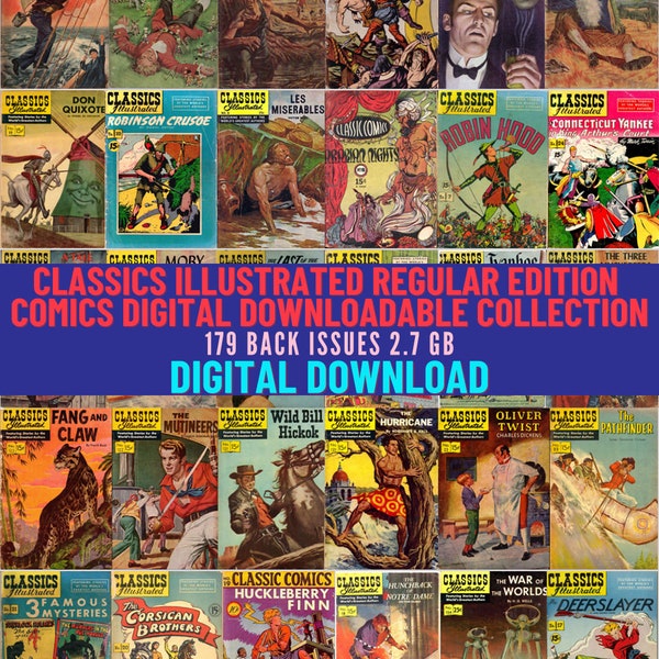 Classics Illustrated Regular Edition Collection de bandes dessinées téléchargeables numériques. Adaptations littéraires classiques. 179 problèmes. 1941-1971. 2,72 Go