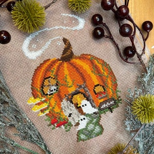 Haunted Pumpkin House, Pumpkin Cottage, Haunted House Cross Stitch Digital Pattern