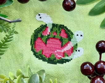 Halloween Watermelon Jack-o-Lantern Cross Stitch Pattern (PDF)