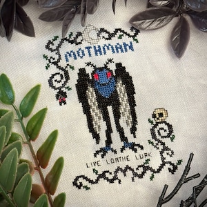 Mothman Cross Stitch, Moth Cryptid, Mothman Cross Stitch Digital Pattern