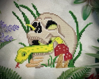 Snake and Skull Death, Mushroom skull, Cross Stitch Digital Pattern
